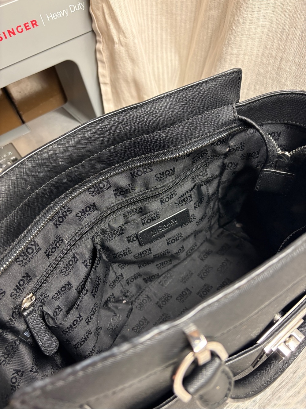 Michael Kors Black Leather Tote with Silver-Tone Hardware - Picture 5 of 9